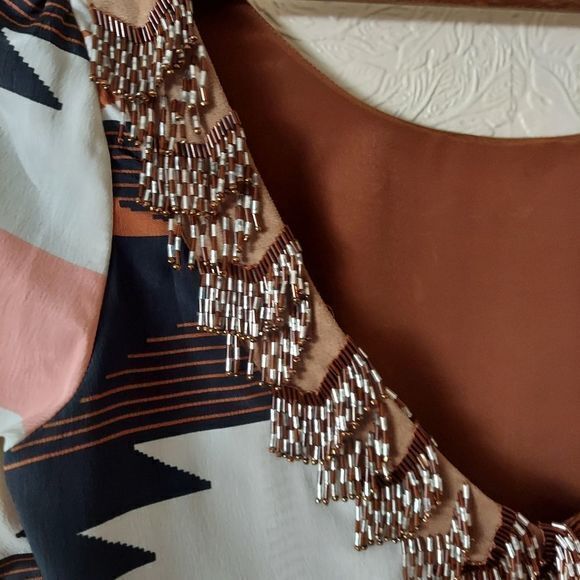 Judith March geometric patterned shift dress long sleeve mini Sz small - Picture 5 of 9